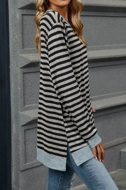 Striped Colorblock Round Neck Loose Long Sleeve T-shirt