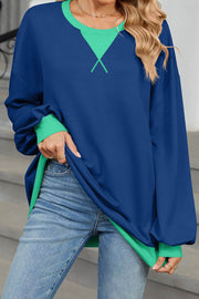 Colorblock Round Neck Loose Long Sleeve Sweatshirt