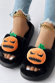 Festive Halloween Furry Slippers With Pumpkin Pattern