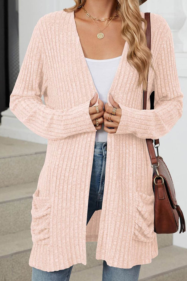 Solid Color Pocket Long Sleeve Cardigan Sweater