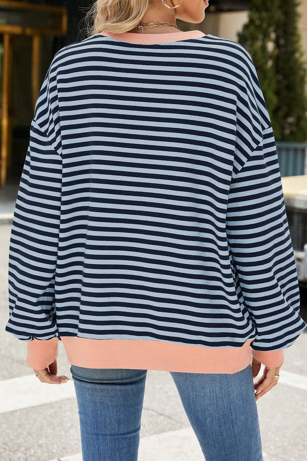 Striped Round Neck Colorblock Loose Long Sleeve Sweatshirt