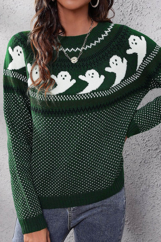 Halloween Ghost Retro Polka Dot Long Sleeve Knitted Sweater