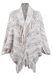 Color Striped Fringed Knit Shawl Sweater