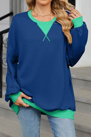 Colorblock Round Neck Loose Long Sleeve Sweatshirt