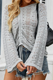 Hollow out Drawstring Knit Tops