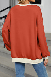 Colorblock Round Neck Loose Long Sleeve Sweatshirt