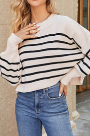 Striped Round Neck Loose Cropped Sweater