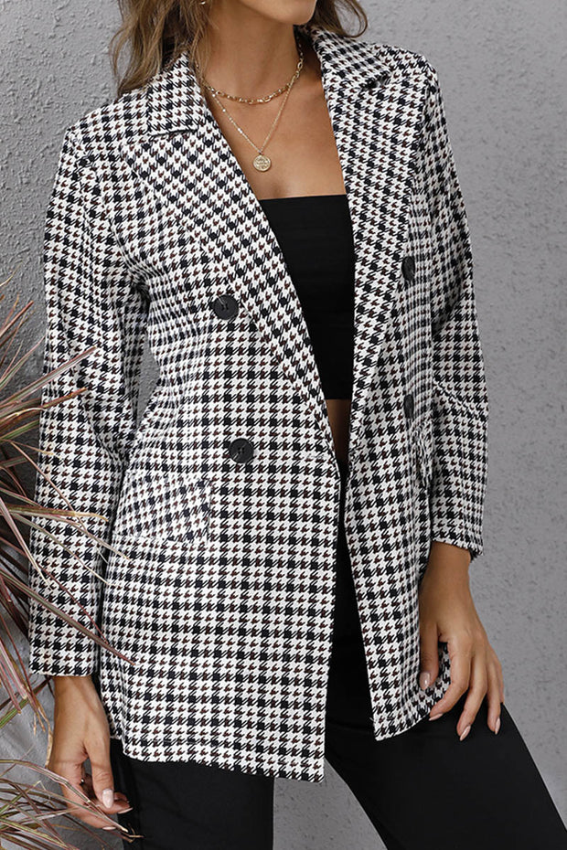 Houndstooth Lapel Long Sleeve Suit Blazer Jacket