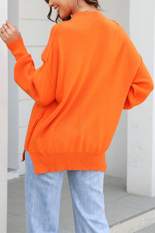 Solid Color Round Neck Loose Knit Pullover Sweater