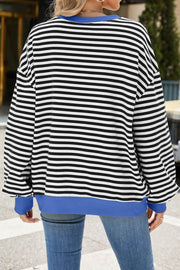 Striped Round Neck Colorblock Loose Long Sleeve Sweatshirt