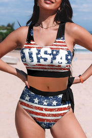 American Flag Star HIgh Waist Two Piece Swimsuit