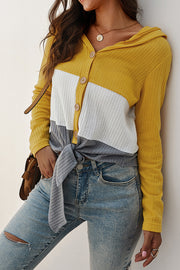 Knitted Color-block Hooded Top