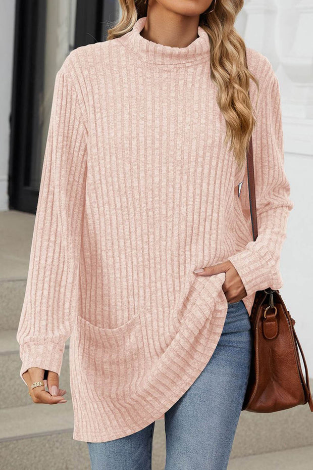 Solid color Long Sleeve Loose Knit Turtleneck Pullover