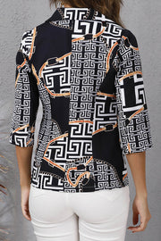 Printed Lapel Three-quarter Sleeve Suit Blazer Jacket