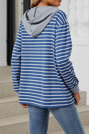 Striped Colorblock Long Sleeve Loose Hoodie