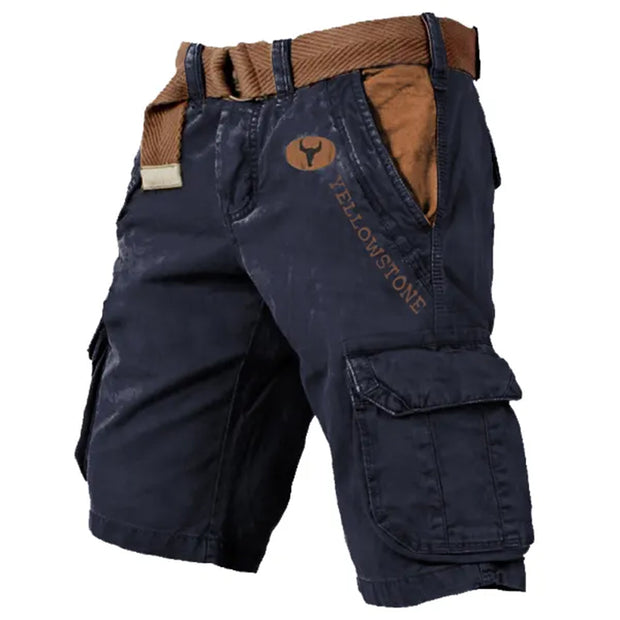 Men's Vintage Yellowstone Wash Print Multi-Pocket Tactical Shorts