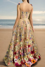 3D Floral Embellished Maxi Dress Suspender Skirt