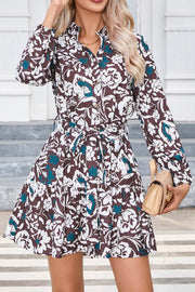 Printed Button Long Sleeve Dress