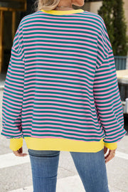 Striped Round Neck Colorblock Loose Long Sleeve Sweatshirt