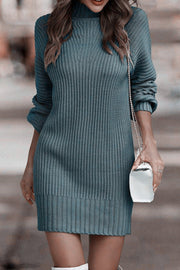 Solid color medium high collar casual mid-length sweater Dress