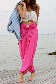Pleated Design Casual Smocked Pants