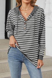 Striped Colorblock Long Sleeve Loose Hoodie