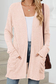 Solid Color Pocket Long Sleeve Cardigan Sweater