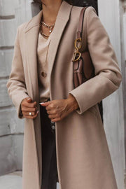 Solid Color Long Sleeve Single Breasted Coat With Pockets