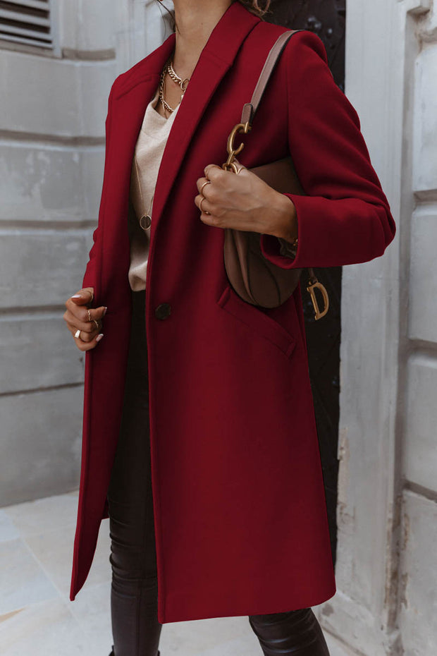 Solid Color Long Sleeve Single Breasted Coat With Pockets