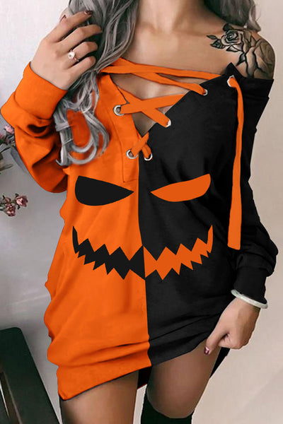 Halloween Spooky Season Skeleton Hand Spider Bat Sweatshirt Dress