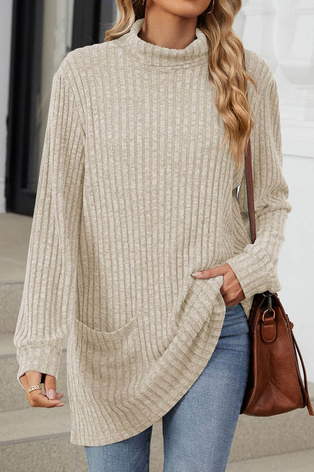 Solid color Long Sleeve Loose Knit Turtleneck Pullover