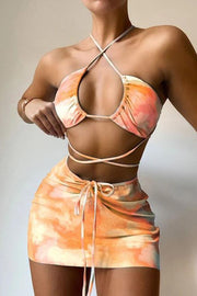 Drawstring Tie-dye Swimsuit