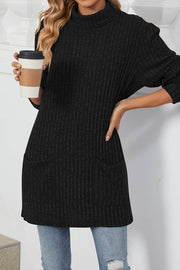 Solid color Long Sleeve Loose Knit Turtleneck Pullover