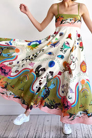 Multicolor chic positioning painting print suspender skirt