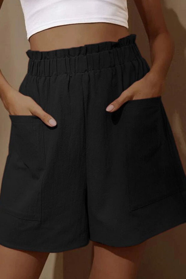 Fashion Casual Solid Pocket Loose High Waist Wide Leg Shorts