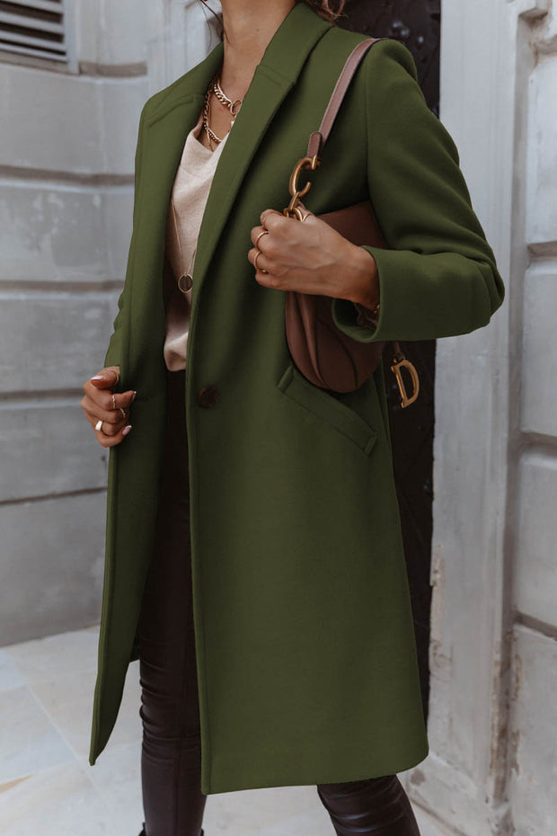 Solid Color Long Sleeve Single Breasted Coat With Pockets