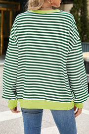 Striped Round Neck Colorblock Loose Long Sleeve Sweatshirt