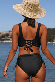 Front Twist Drawstring Side Two Pieces Swimsuit