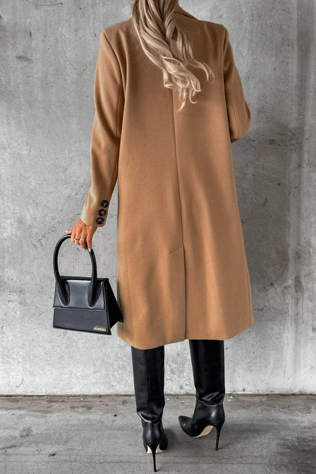 Solid Color Long Sleeve Double Breasted Coat with Pockets