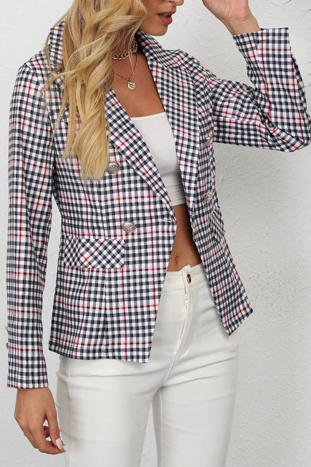 Plaid Lapel Long Sleeve Suit Blazer Jacket