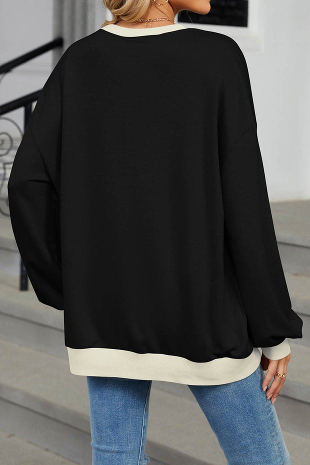 Colorblock Round Neck Loose Long Sleeve Sweatshirt