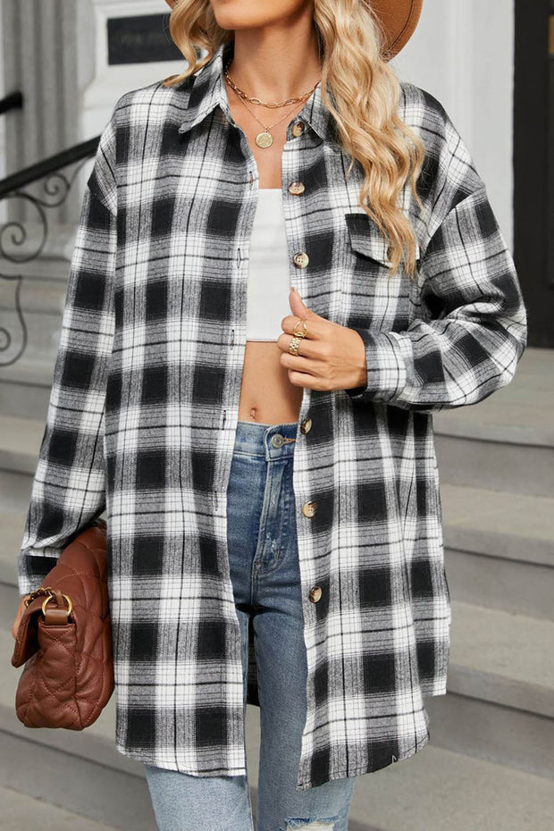 Oversize Plaid Shirt Brushed Long Sleeve Shirt