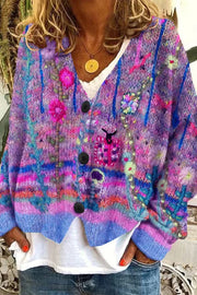 Women's cardigan 3D fashion rainbow print fashion casual sweater cape coat