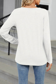 V-neck Solid Color Loose Long-sleeved T-shirt Top