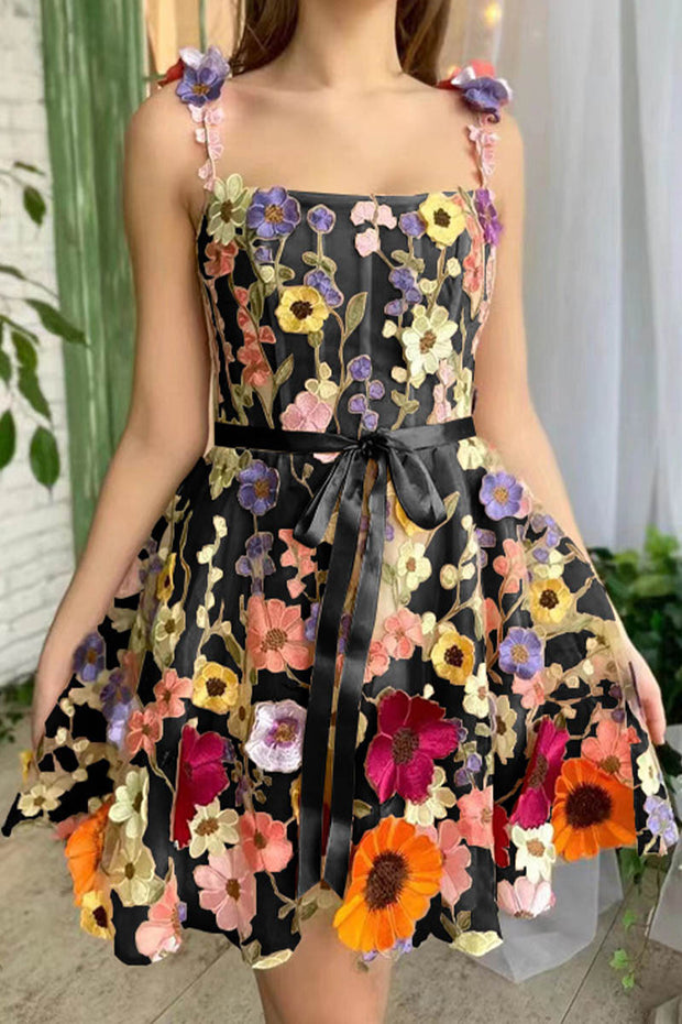 3D Flower Embroidered Suspender Dress