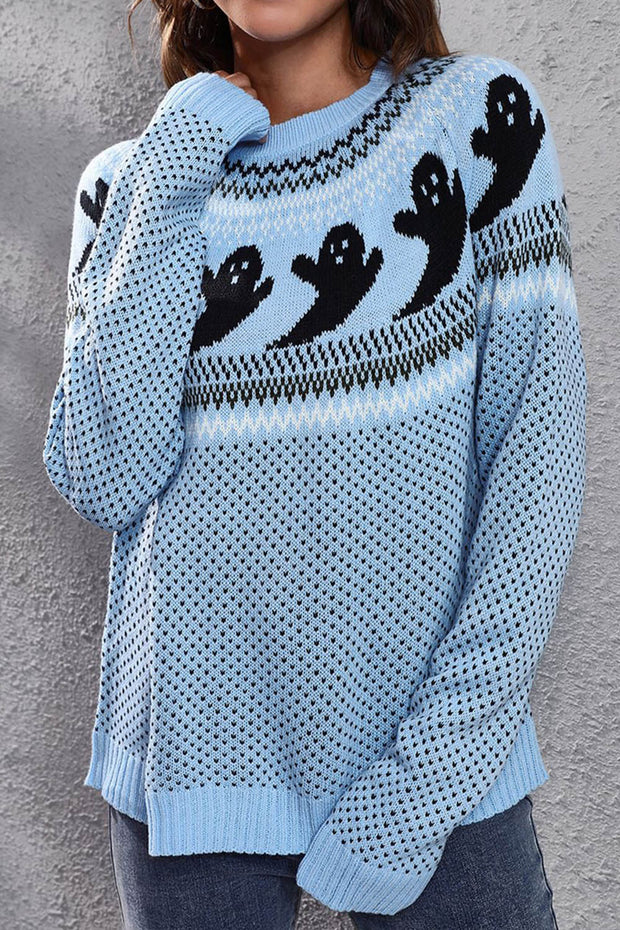 Halloween Ghost Retro Polka Dot Long Sleeve Knitted Sweater