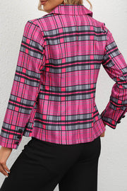 Plaid Lapel Long Sleeve Suit Blazer Jacket