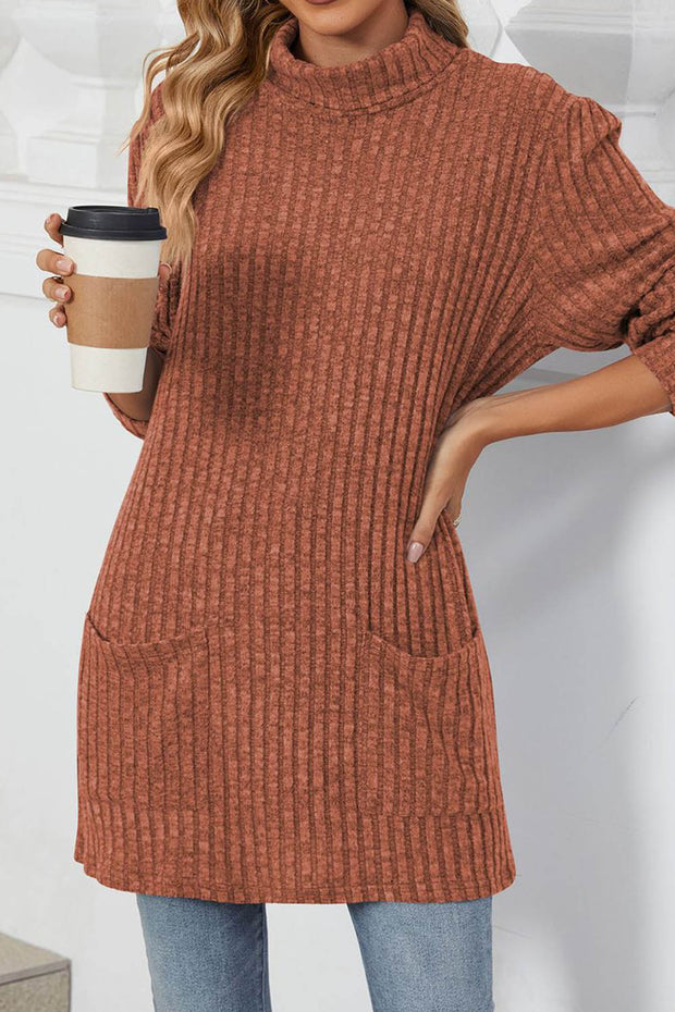 Solid color Long Sleeve Loose Knit Turtleneck Pullover