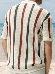 Men's Casual Hollow Stripe Contrast Color Sweater Sweater Polo Shirt