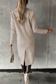 Solid Color Long Sleeve Double Breasted Coat with Pockets